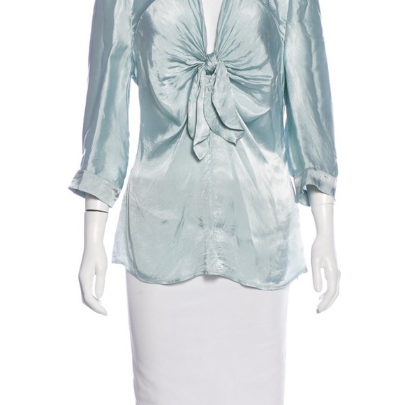 Prada Light Blue Satin Blouse with Front Tie - Picture 1 of 4